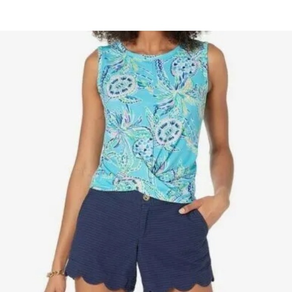 Lily Pulitzer Greer Luxletic Tank Bermuda Blue Turtle size XXS - Picture 8 of 9
